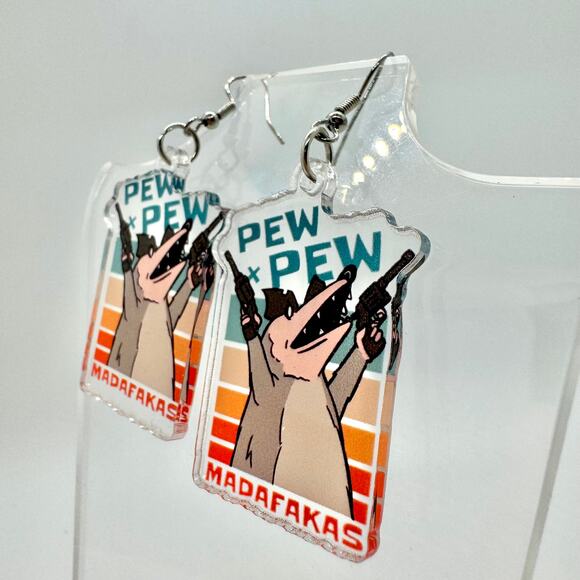 Pew Pew Possum Earrings - Funny Earrings - MAGA Accessories - Adult Earrings - Picture 2 of 8